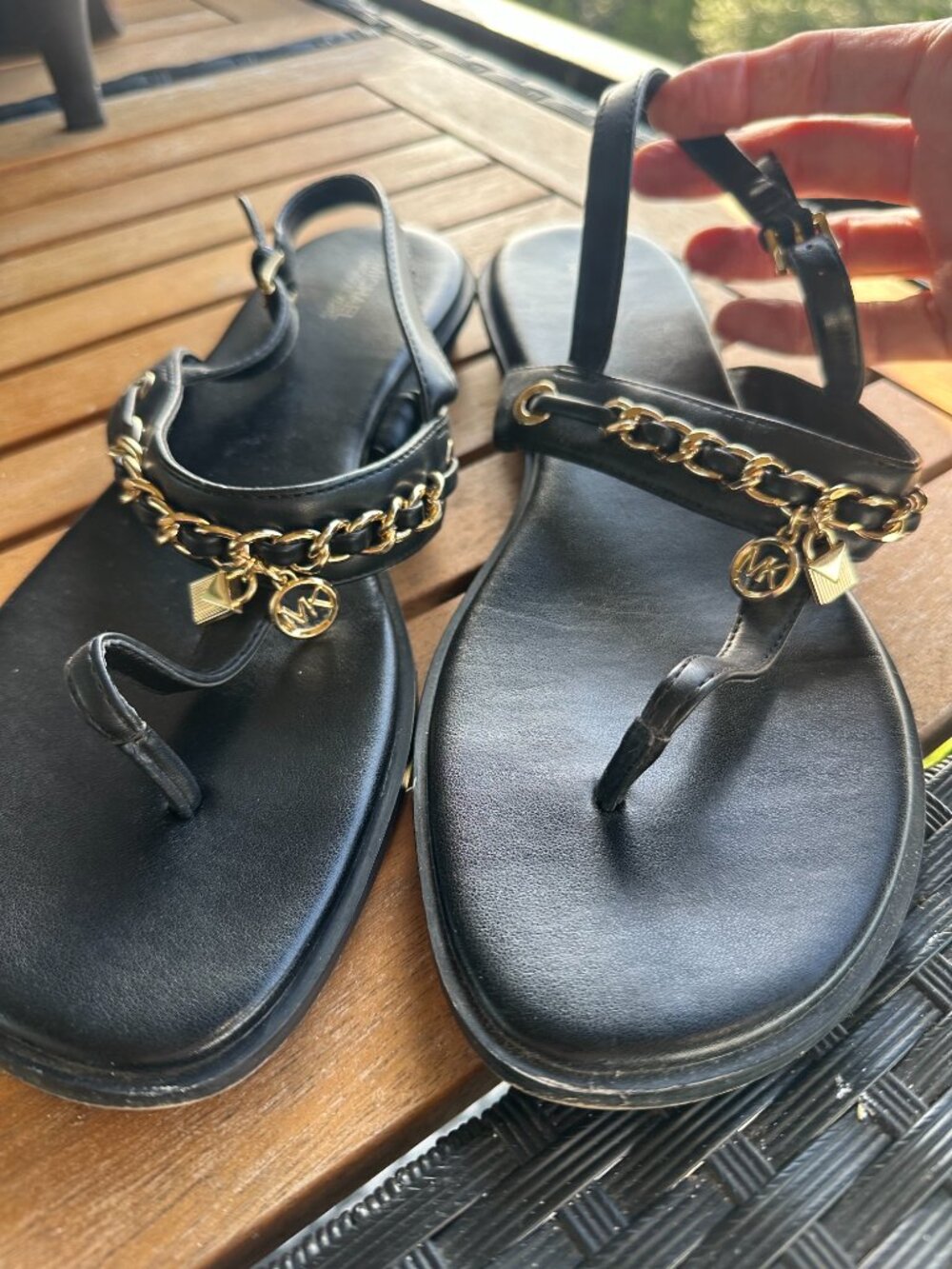 Michael Kors Black Sandals with Gold Chains - Picture 3 of 7